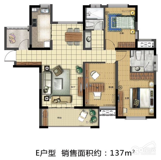 6#楼E户型三室两厅两卫