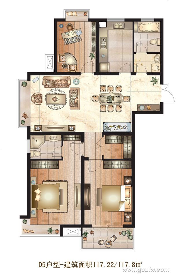 学林雅苑d5户型-建筑面积117.22平米